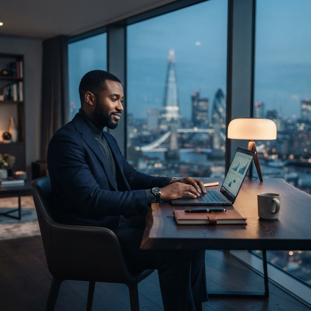 A Nigerian professional working abroad, staying connected to home